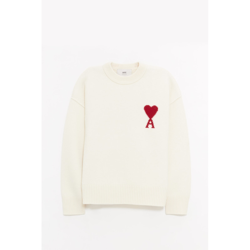 AMI ECRU ROUGE CREWNECK SWEATER